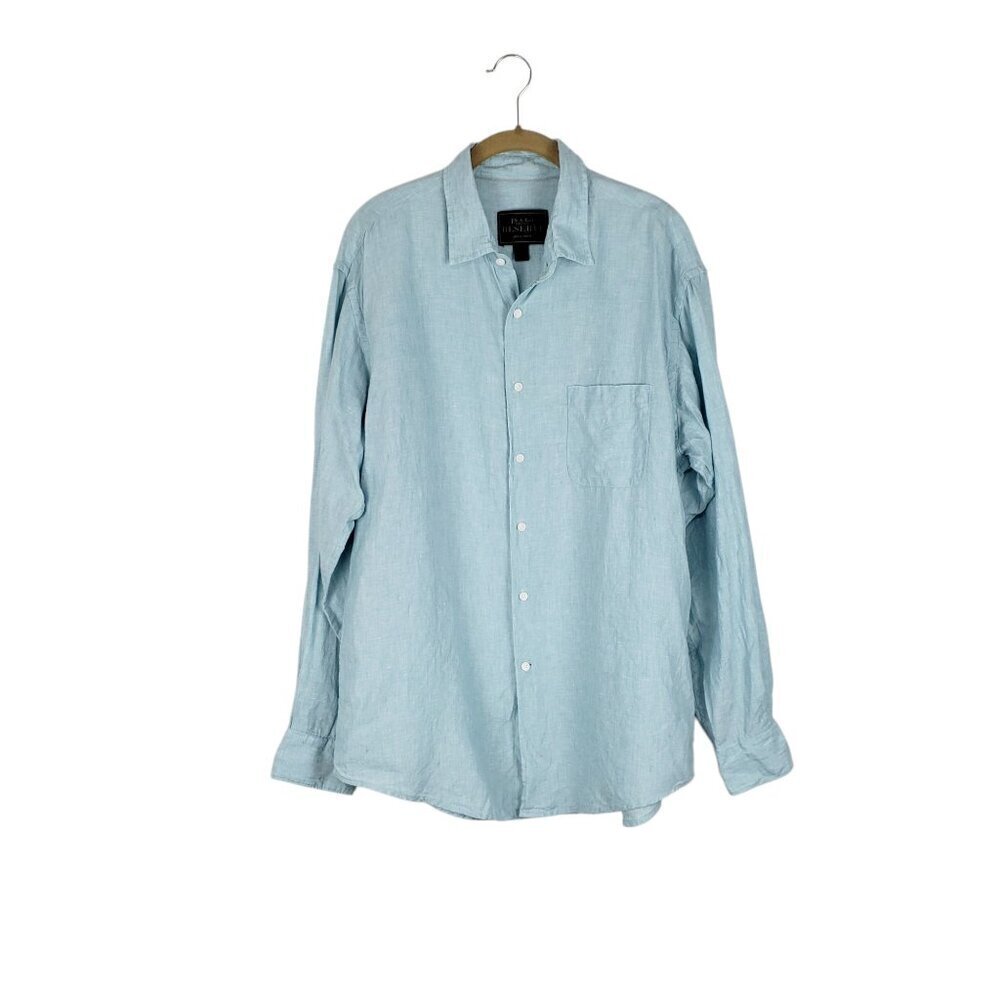 Jos A Bank Aqua Linen Long Sleeve Button Up Shirt Beach Coastal Size Large